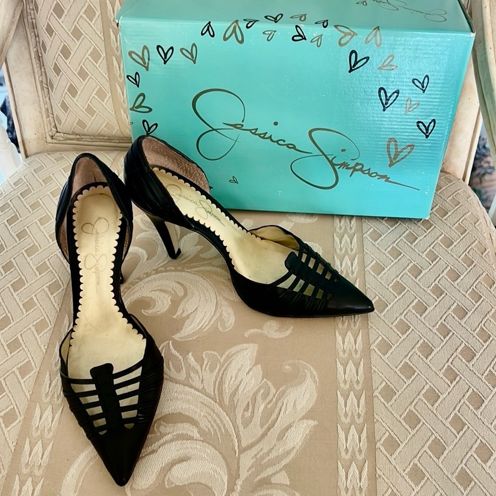 Jessica Simpson Black Strappy Pointed Toe Stiletto Heels